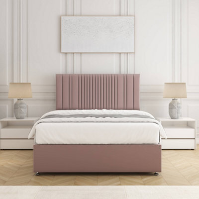 Bsspoke Florence Divan Bed Set Pink Plush Velvet With 24Inch Headboard & Mattress No Drawers In Single Double King 4Ft 6Ft - image 1