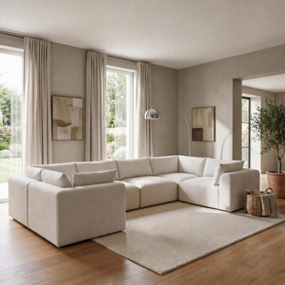 Furniturebox Uk Drift Cream Boucle Fabric 5 Seater U-Shaped Modular Corner Sofa - image 1