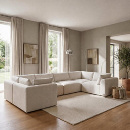 Furniturebox Uk Drift Cream Boucle Fabric 5 Seater U-Shaped Modular Corner Sofa - thumbnail 1