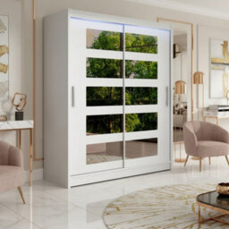 Galeria Sliding Door Wardrobe With Mirror And Led Lighting White - thumbnail 1
