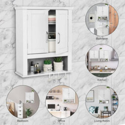 White Wall Bathroom Cabinet Storage Cupboard With Adjustable Shelves Modern - thumbnail 3