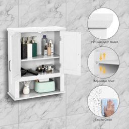 White Wall Bathroom Cabinet Storage Cupboard With Adjustable Shelves Modern - thumbnail 4
