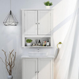 White Wall Bathroom Cabinet Storage Cupboard With Adjustable Shelves Modern - thumbnail 5