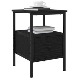 Berkfield Modern Bedside Cabinet Black Oak 34X36X50 Cm Engineered Wood And Steel - thumbnail 3