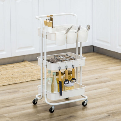 Homcom 3-Tier Utility Cart, Rolling Serving Trolley With Baskets, White - image 1