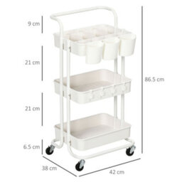 Homcom 3-Tier Utility Cart, Rolling Serving Trolley With Baskets, White - thumbnail 3