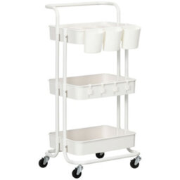 Homcom 3-Tier Utility Cart, Rolling Serving Trolley With Baskets, White - thumbnail 2