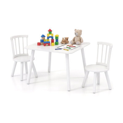 Gainoom Kids Wooden Table And Chairs Set White 3-Piece Toddler Furniture Children Activity Desk Set - image 1