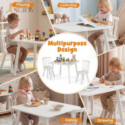 Gainoom Kids Wooden Table And Chairs Set White 3-Piece Toddler Furniture Children Activity Desk Set - thumbnail 9