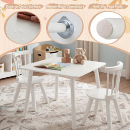 Gainoom Kids Wooden Table And Chairs Set White 3-Piece Toddler Furniture Children Activity Desk Set - thumbnail 8