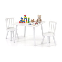 Gainoom Kids Wooden Table And Chairs Set White 3-Piece Toddler Furniture Children Activity Desk Set