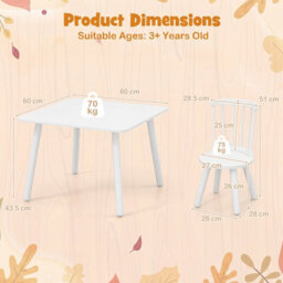Gainoom Kids Wooden Table And Chairs Set White 3-Piece Toddler Furniture Children Activity Desk Set - thumbnail 2