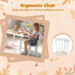 Gainoom Kids Wooden Table And Chairs Set White 3-Piece Toddler Furniture Children Activity Desk Set - thumbnail 7