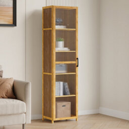 Living And Home 5-Tier Narrow Bookcase Storage Cabinet With Acrylic Door - thumbnail 1