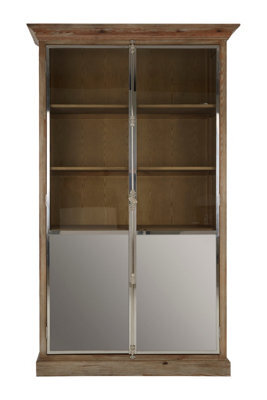 Orsina 2 Door Cabinet With Shelves,whitewashed Pine Storage Cabinet,wooden Display Unit With Frosted Glass Doors - image 1