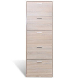 Berkfield Stylish Oak Look Wooden Shoe Cabinet With 5 Compartments - thumbnail 3