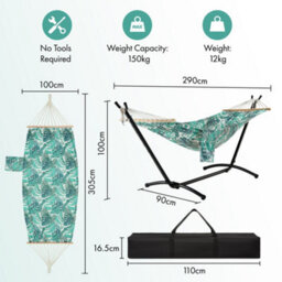 Vonhaus Hammock With Stand, Freestanding 1 Person Hammock With Adjustable Frame, Travel Bag For Garden, Beach, Camping & Outdoors - thumbnail 9