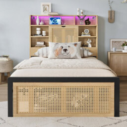Btm Wooden 3Ft Single Bed With Charging Port And Led Strip Light 90X190Cm Headboard Storage - thumbnail 2