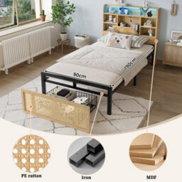Btm Wooden 3Ft Single Bed With Charging Port And Led Strip Light 90X190Cm Headboard Storage - thumbnail 9