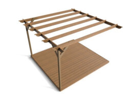 Arbor Garden Solutions Wall Mounted Pergola And Decking Complete Diy Kit, Longhorn Design (3M X 3M, Rustic Brown Finish) - thumbnail 2