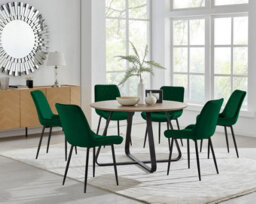 Furniturebox Uk Santorini Brown Round Round Dining Table And 6 Green Pesaro Black Leg Chairs - thumbnail 1