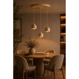 Luminosa Lighting Luminosa Simply Cluster Pendant Ceiling Light Beige, Gold 3X E27 - thumbnail 2