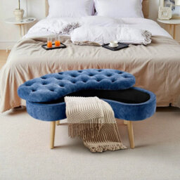 Blue Window Bed End Stool Long Ottoman Bench Padded Seat Footstool - thumbnail 3