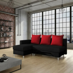 Tom M Corner Sofa Bed With Sleeping Function Chipboard Frame Hr Foam Bonell Springs Storage Black And Red Left
