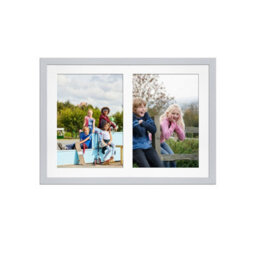 AK Frames 20X14 Silver Sleek Multi Photo Frame With White Mount - Holds 2 Apertures (2X) A4 Photos - thumbnail 1