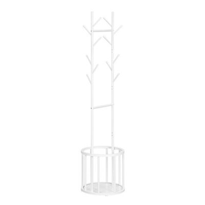 White 175Cm Metal Coat Rack 12 Hooks 2 Rails Umbrella Holder - image 1
