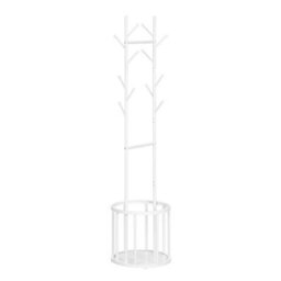 White 175Cm Metal Coat Rack 12 Hooks 2 Rails Umbrella Holder