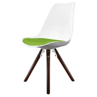 Fusion Living Soho White & Green Plastic Dining Chair With Pyramid Dark Wood Legs - image 1