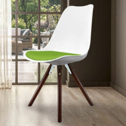 Fusion Living Soho White & Green Plastic Dining Chair With Pyramid Dark Wood Legs - thumbnail 2