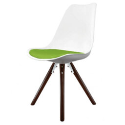Fusion Living Soho White & Green Plastic Dining Chair With Pyramid Dark Wood Legs