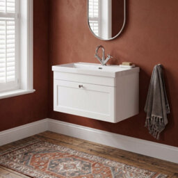 Balterley Swynnerton Traditional 1 Drawer Wall Hung Vanity Unit With Thin Edge Basin, Satin White, 800mm - thumbnail 2