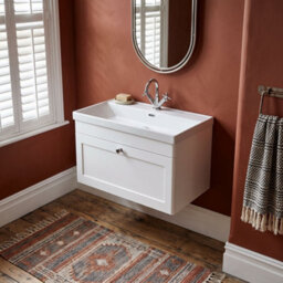 Balterley Swynnerton Traditional 1 Drawer Wall Hung Vanity Unit With Thin Edge Basin, Satin White, 800mm - thumbnail 3