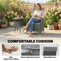 Outsunny Rattan Bistro Set, Reclining Garden Chairs And Table, Grey - thumbnail 6