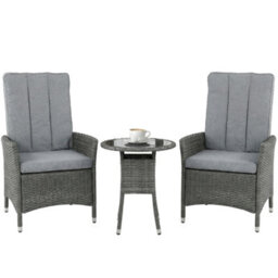 Outsunny Rattan Bistro Set, Reclining Garden Chairs And Table, Grey - thumbnail 2