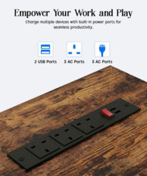 120Cm Computer Desk Rustic Dark Brown With Power Outlets, Black Coated Metal Frame Versatile 4 Tier Gaming Desk, For Home Office - thumbnail 2