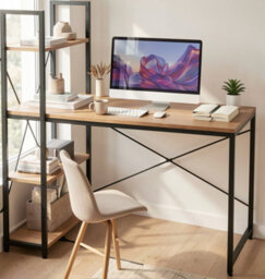 120Cm Computer Desk Rustic Dark Brown With Power Outlets, Black Coated Metal Frame Versatile 4 Tier Gaming Desk, For Home Office - thumbnail 7