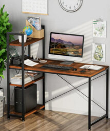 120Cm Computer Desk Rustic Dark Brown With Power Outlets, Black Coated Metal Frame Versatile 4 Tier Gaming Desk, For Home Office - thumbnail 6