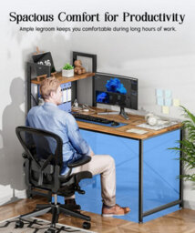 120Cm Computer Desk Rustic Dark Brown With Power Outlets, Black Coated Metal Frame Versatile 4 Tier Gaming Desk, For Home Office - thumbnail 4