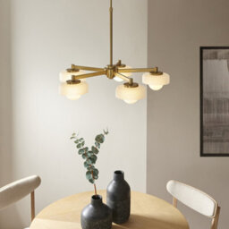 Luminosa Lighting Luminosa Boss Multi Arm Pendant Ceiling Light Brushed Aged Brass Plate With Frosted & Opal Glass 5X G9 - thumbnail 4