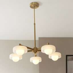Luminosa Lighting Luminosa Boss Multi Arm Pendant Ceiling Light Brushed Aged Brass Plate With Frosted & Opal Glass 5X G9 - thumbnail 5