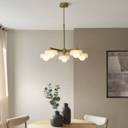 Luminosa Lighting Luminosa Boss Multi Arm Pendant Ceiling Light Brushed Aged Brass Plate With Frosted & Opal Glass 5X G9 - thumbnail 2