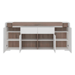 Wyld Haus Lisbon Wide 4-Door 2-Drawer Sideboard With Led Lighting, Gloss White & Oak - thumbnail 4