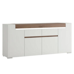 Wyld Haus Lisbon Wide 4-Door 2-Drawer Sideboard With Led Lighting, Gloss White & Oak - thumbnail 3