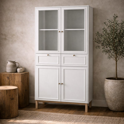 Wyld Haus Niva Light Grey And Natural Oak Effect Display Cabinet 4 Doors 2 Drawers - image 1