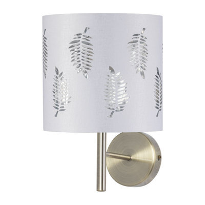 First Choice Lighting Brea - Antique Brass Wall Light With White Fern Shade - image 1