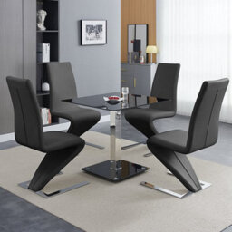 Furniture In Fashion Hartley Black Glass Bistro Dining Table 4 Demi Z Black Chairs - thumbnail 1